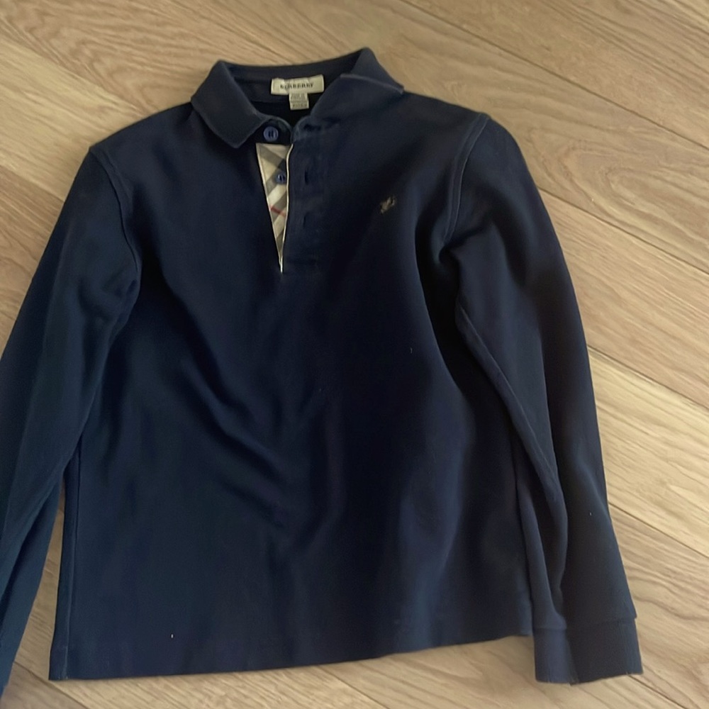Boys Authentic Burberry long sleeve polo, size 8 in black.